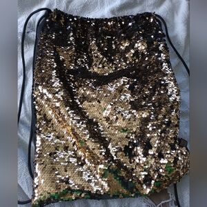Gold and Black Sequin Drawstring Bag